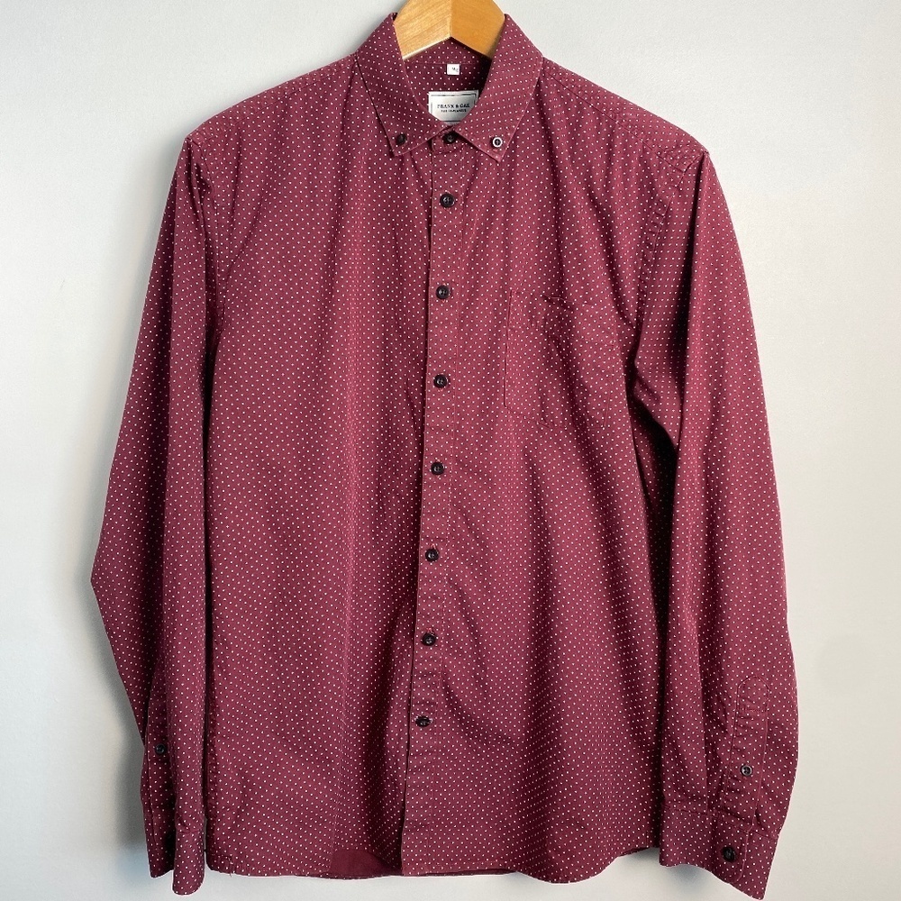 Frank & Oak Men's Medium Long Sleeve Polka Dot‎ Button Down Shirt Burgundy Wine